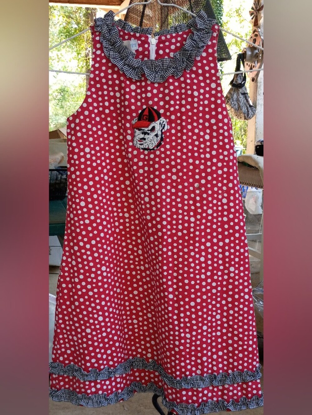 Kids UGA Red Polka Dot Dress with Embroidered Uga Bulldog